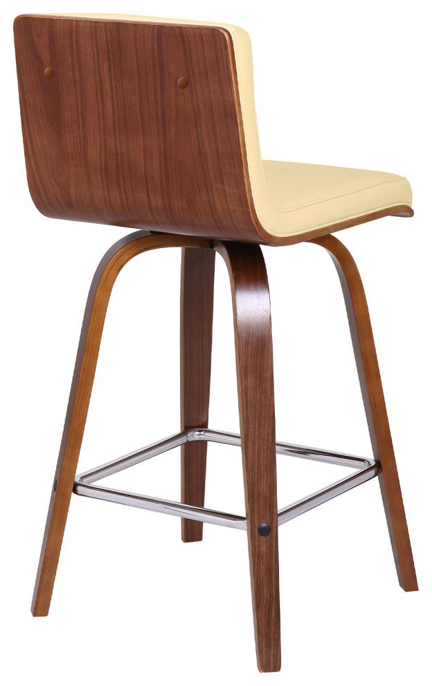 Vienna 26" Counter Height Barstool in Walnut Wood Finish With Cream Faux Leather