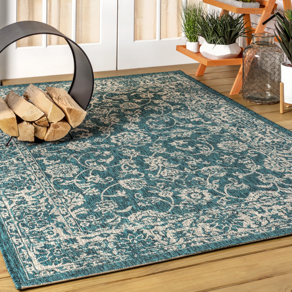 Tela Bohemian Textured Weave Floral Indoor/Outdoor Area Rug