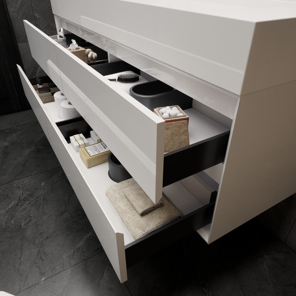 MAX 60" Single Floating Bath Vanity With Acrylic Sink, Gloss White