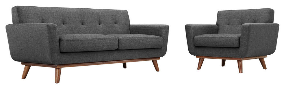 Modern Contemporary Living Room Armchair and Loveseat Sofa 2-Piece Set Gray