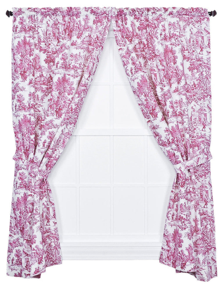 Victoria Park Toile Panel Pair Curtains With Tiebacks, Red, 68"x84"