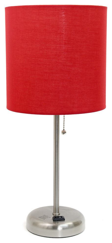 Limelights Stick Lamp With Charging Outlet and Fabric Shade, Red Shade