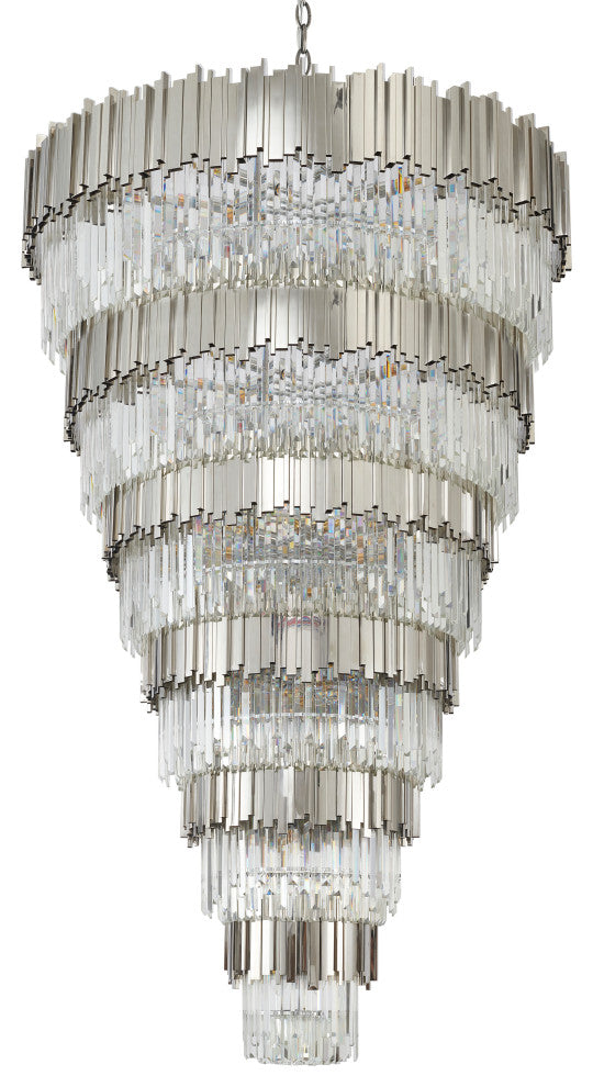 D60" 6-Tier Chrome Frame Chandelier With Clear Hanging Crystals