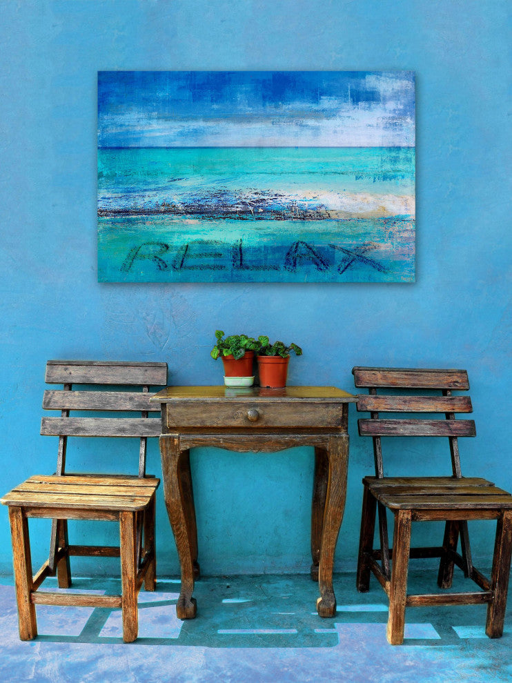 "Blue Relax" Painting Print on Wrapped Canvas, 36"x24"