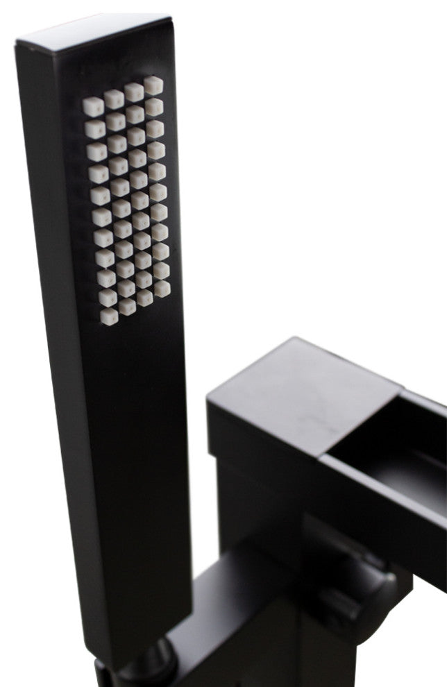 Transolid Roslyn Floor Mounted Tub Filler with Hand Shower, Matte Black