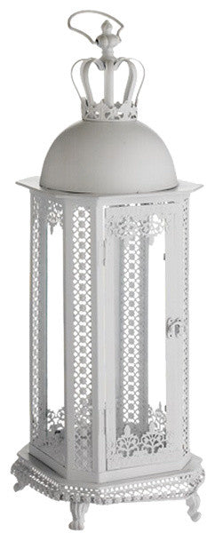 Crown Top Floral Glass Candle Lantern, 30"