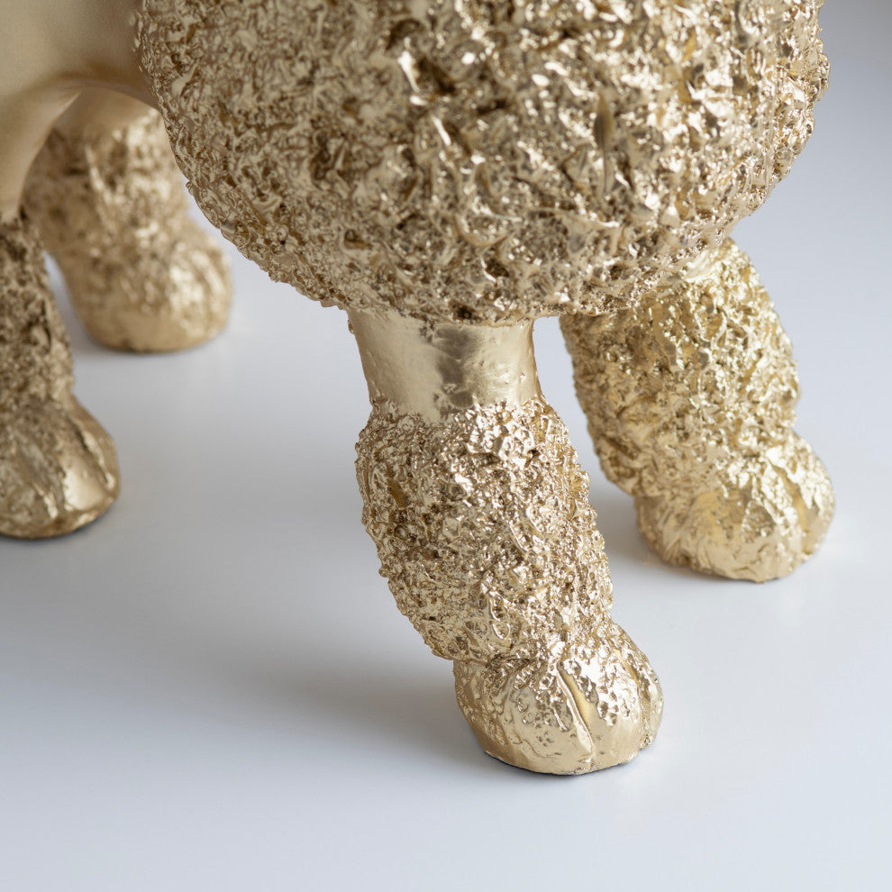 23" Gold Resin Poodle Dog Table Lamp With White Drum Shade