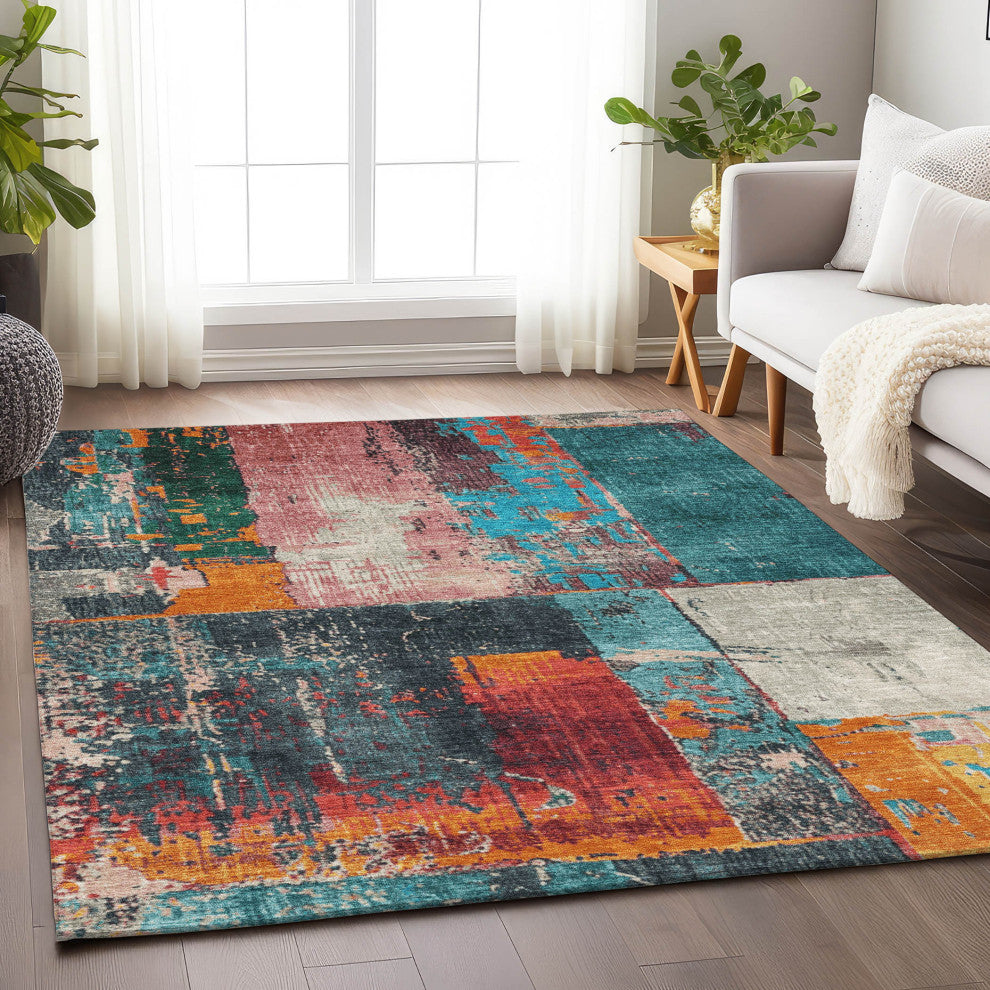 Machine Washable Indoor/Outdoor Chantille ACN1866 Teal 3' x 5' Rug