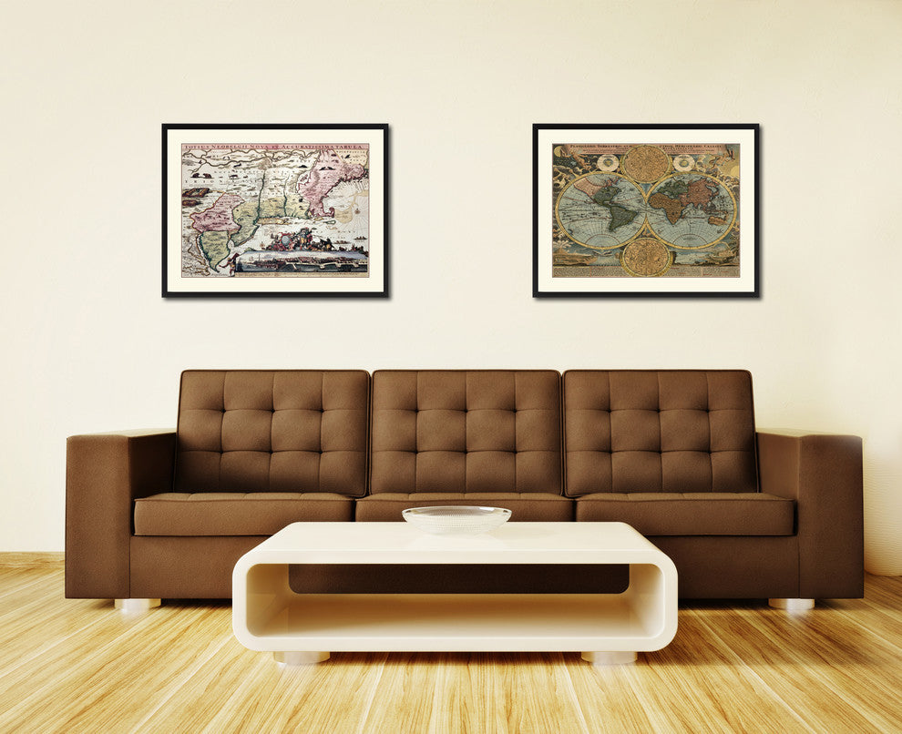 New England Vintage Map Print On Canvas With Picture Frame 28" X 37"