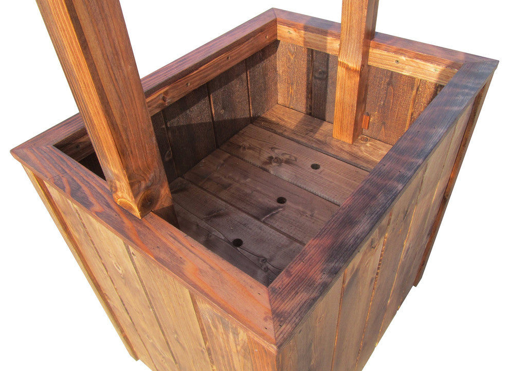SamsGazebos Wishing Well Style Wood Planter with Composite Shingle Roof 4-1/2 ft