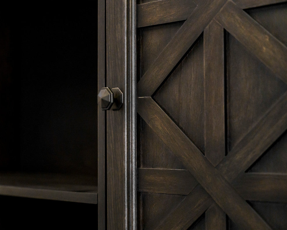 Traditional Wood Hutch With Doors Fully Assembled Dark Brown