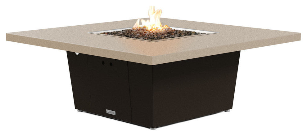 Square Fire Pit Table, 56x56, Natural Gas, Beige Powdercoat Top, Bronze