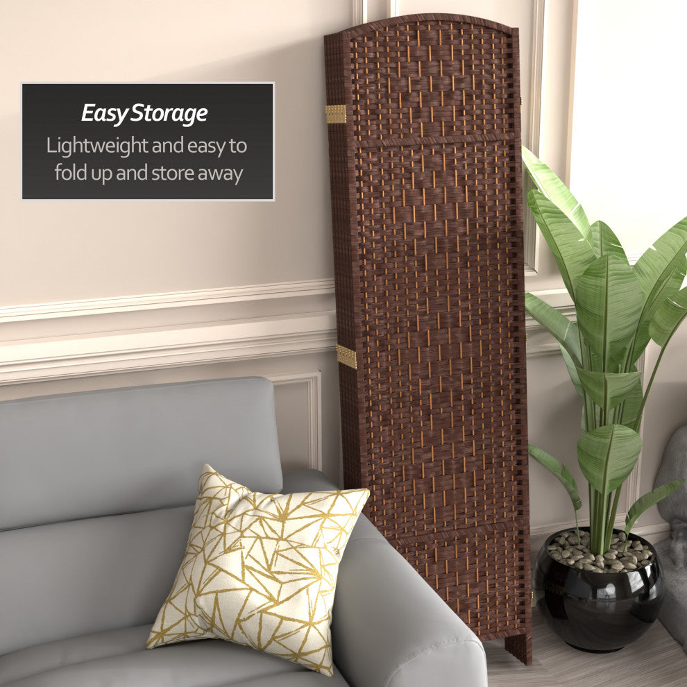 6' Tall Diamond Weave Fiber Room Divider, Dark Mocha, 6 Panel