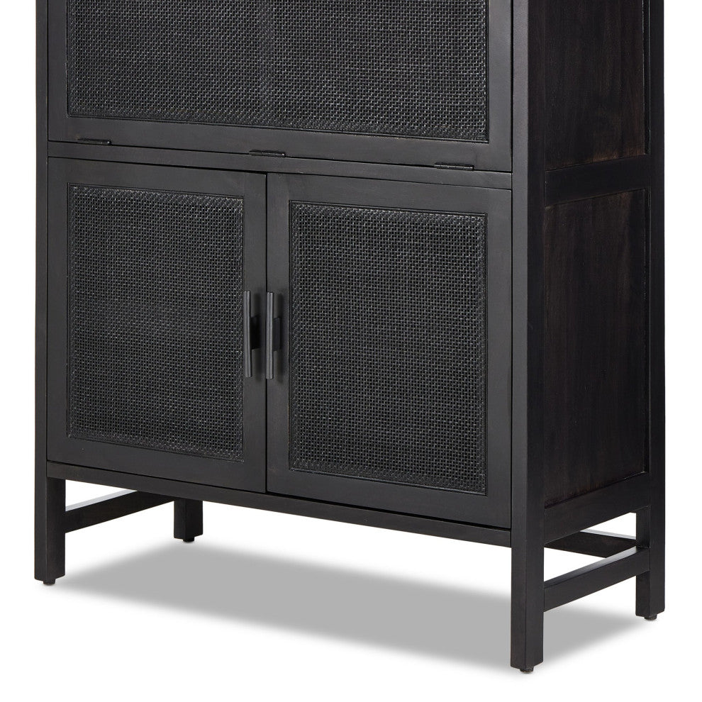 Caprice Bar Cabinet Black Natural Cane, Black Wash Mango, Gunmetal