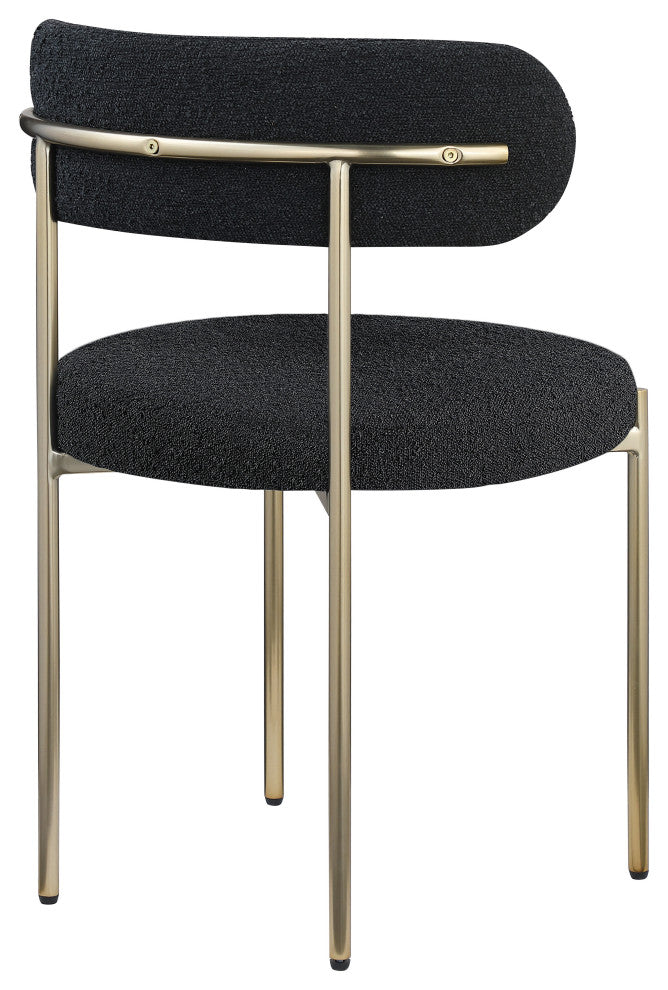 Beacon Dining Chair, Set of 2, Black, Boucle Fabric, Brushed Brass Finish