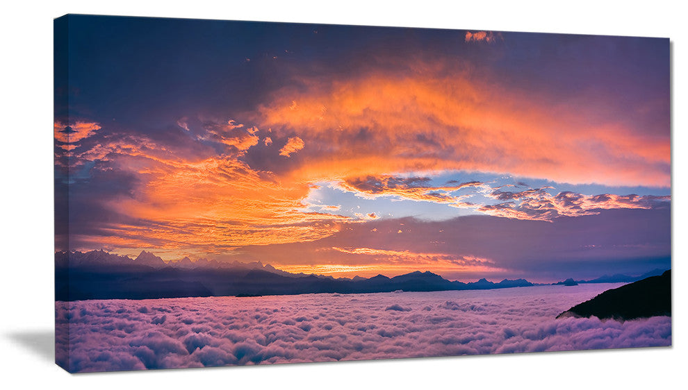"Bright Panoramic Sunset Over Sea" Extra Large Wall Art Landscape, 40"x20"