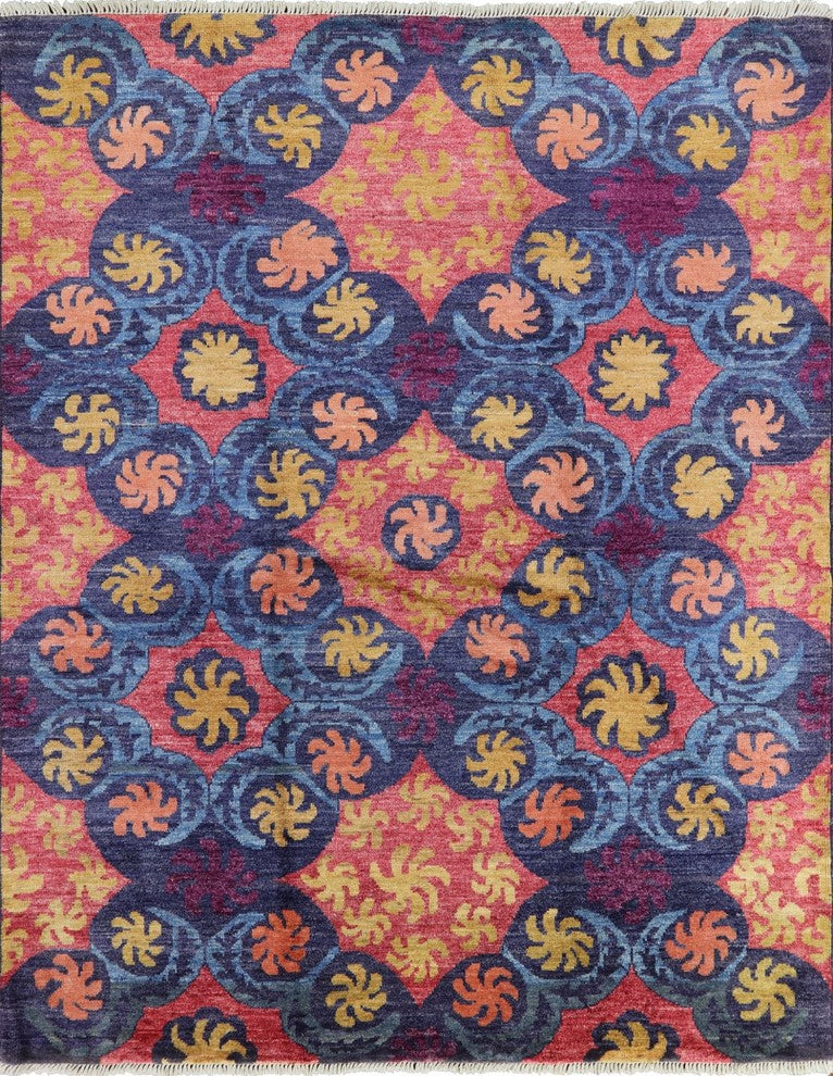 Unqiue All Over Design Blue Overdyed 8'x10' Hand Knotted Wool Area Rug H8815