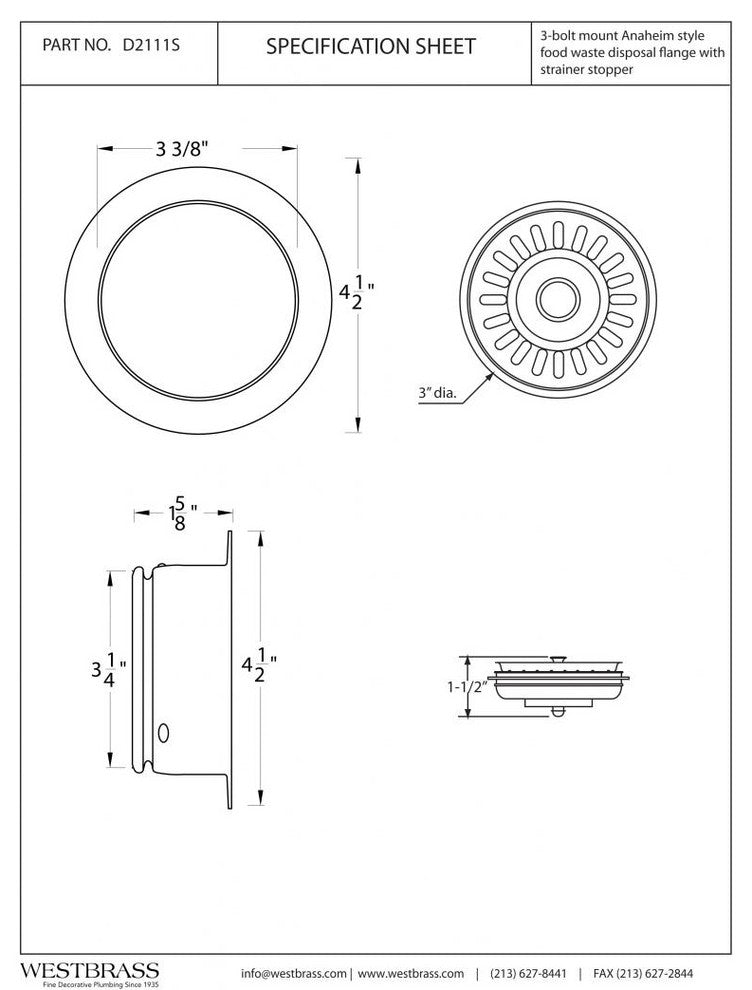 3-Bolt Mount Style Disposal Flange And Strainer In Satin Nickel