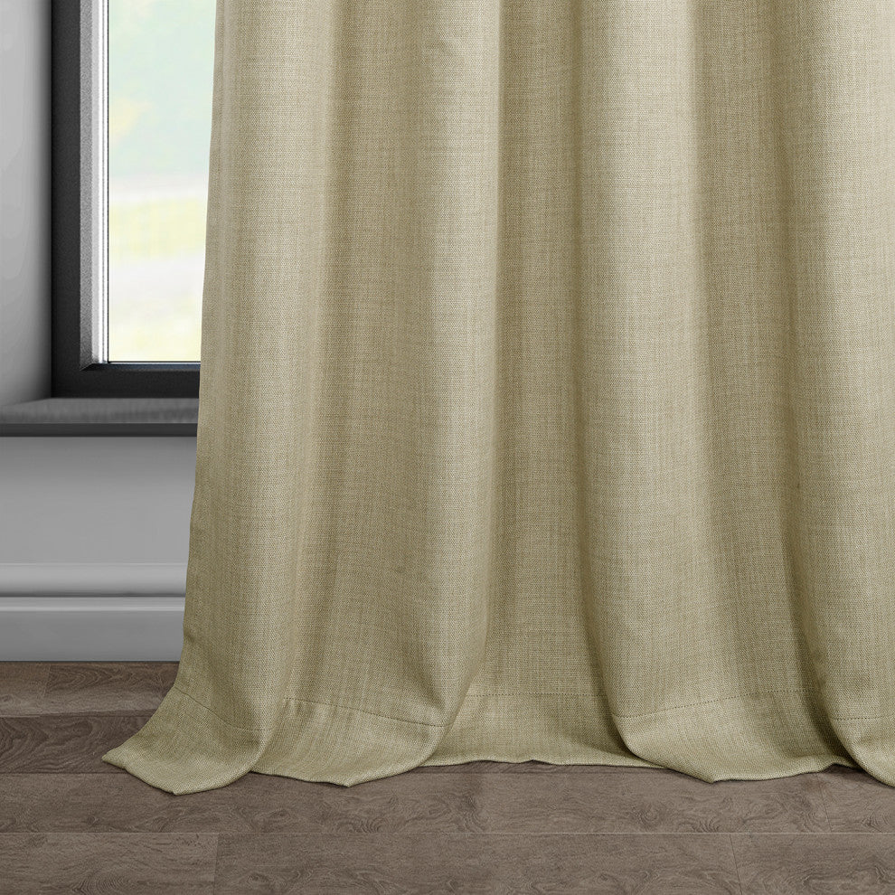 Faux Linen Grommet Room Darkening Curtain Single Panel, Thatched Tan, 50w X 84l