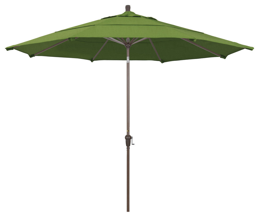 11' Champagne Auto-Tilt Crank Lift Aluminum Umbrella, Sunbrella, Spectrum Cilantro