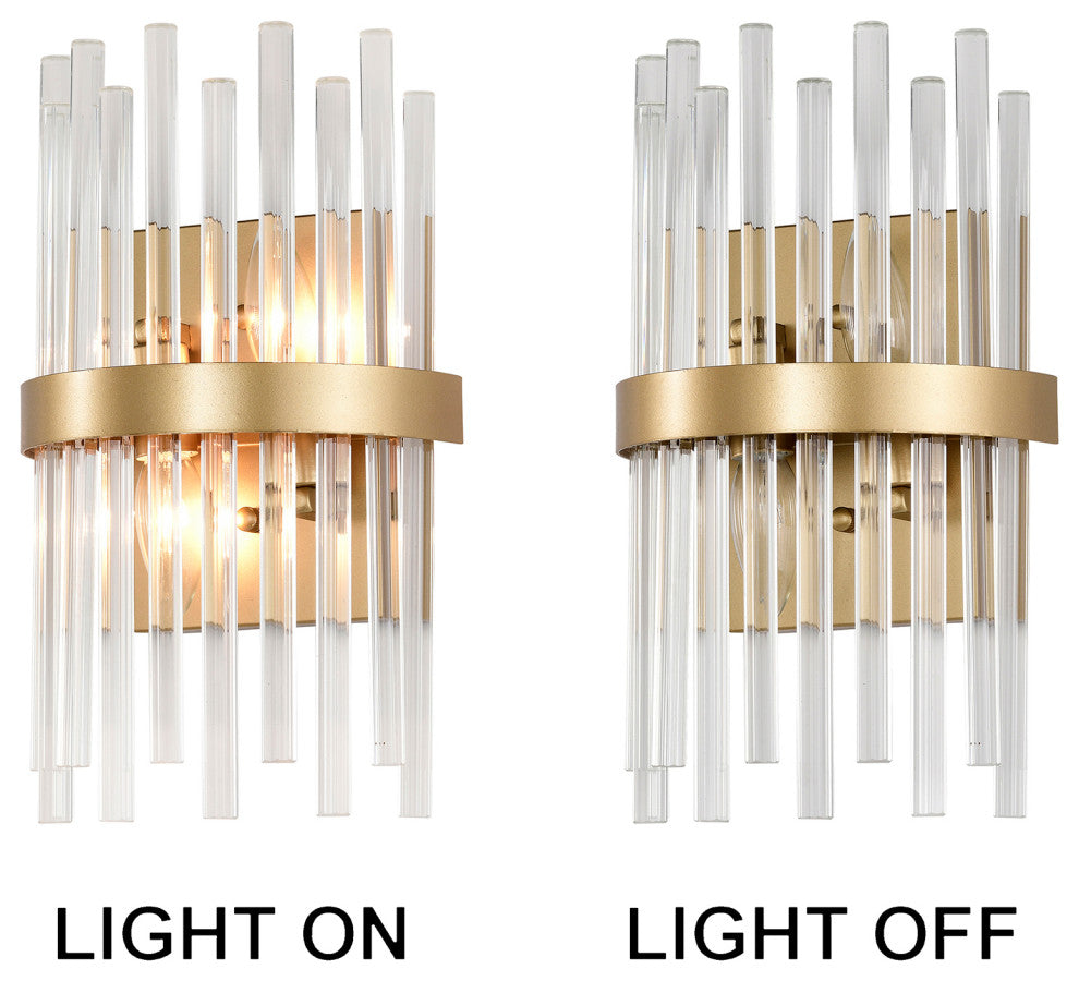 Eva 2-Light Crystal Glass Bar Wall Sconce, Glossy Bronze Finish