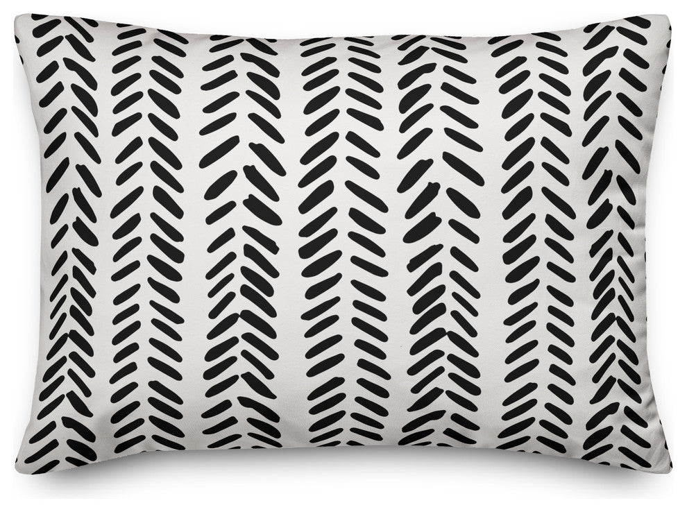 Black and White Modern Herringbone 14x20 Lumbar Pillow