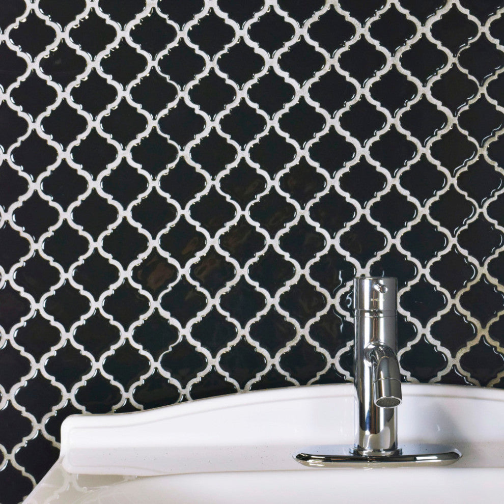 Hudson Tangier Mosaic Floor and Wall Tile, Glossy Black