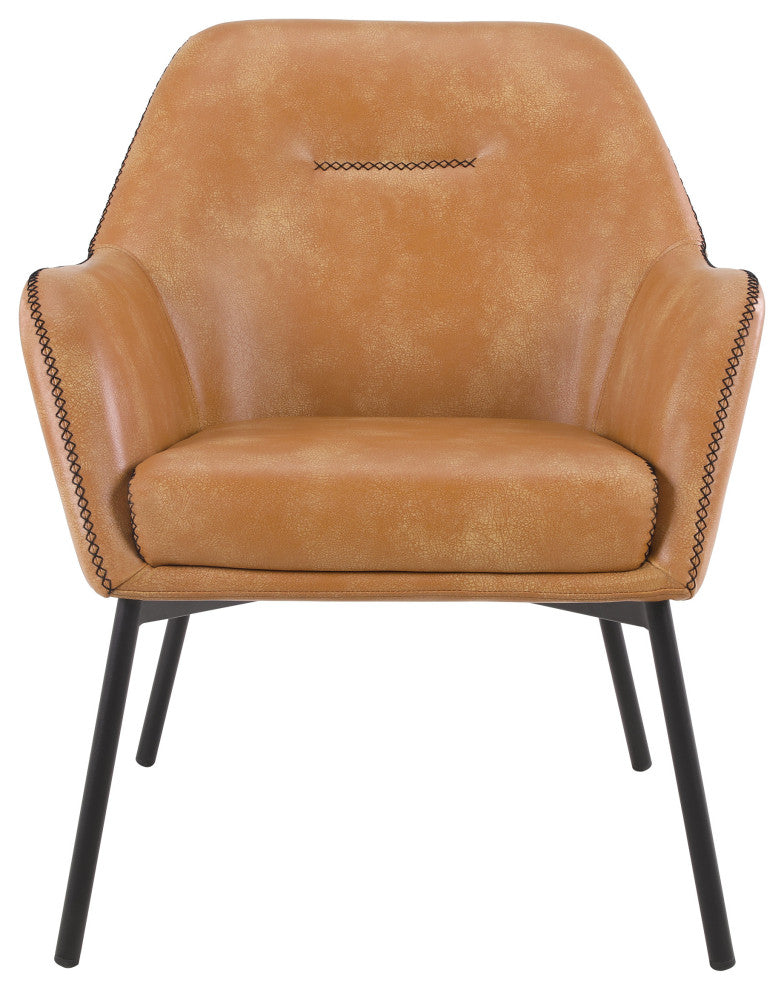 Brooks Accent Chair, Sand Faux Leather With Black Stitch and Black Legs