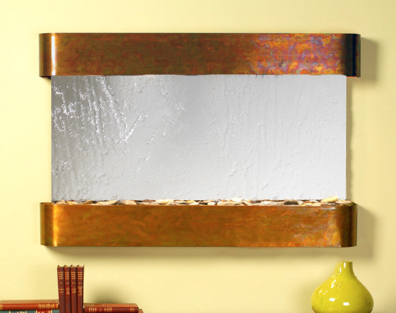 Sunrise Springs water fountain, Silver Mirror, Rustic Copper, Round