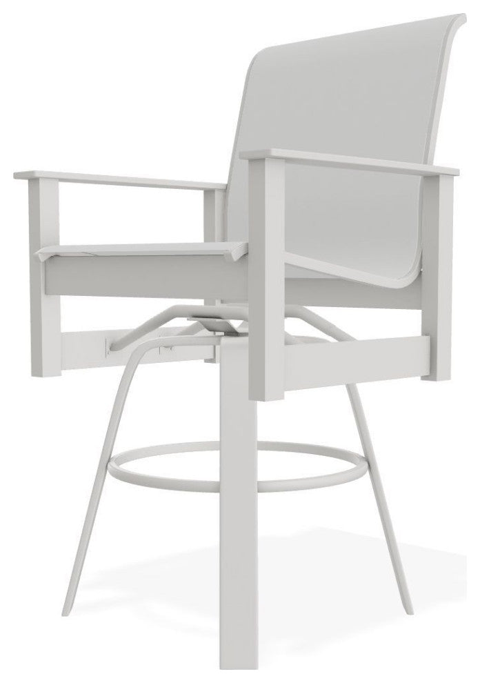 Leeward Sling Bar Height Outdoor Swivel Armchair, White/Snow