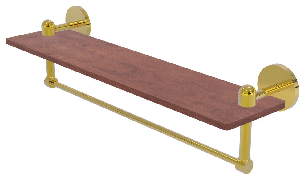 Tango 22" Solid Wood Shelf with Towel Bar, Polished Brass