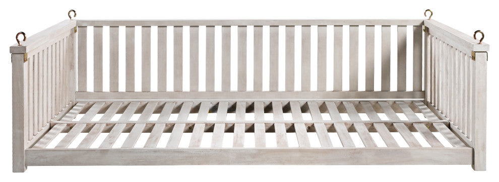 GDF Studio Acacia Wood Twin Size Garden Porch Swing Bed, White