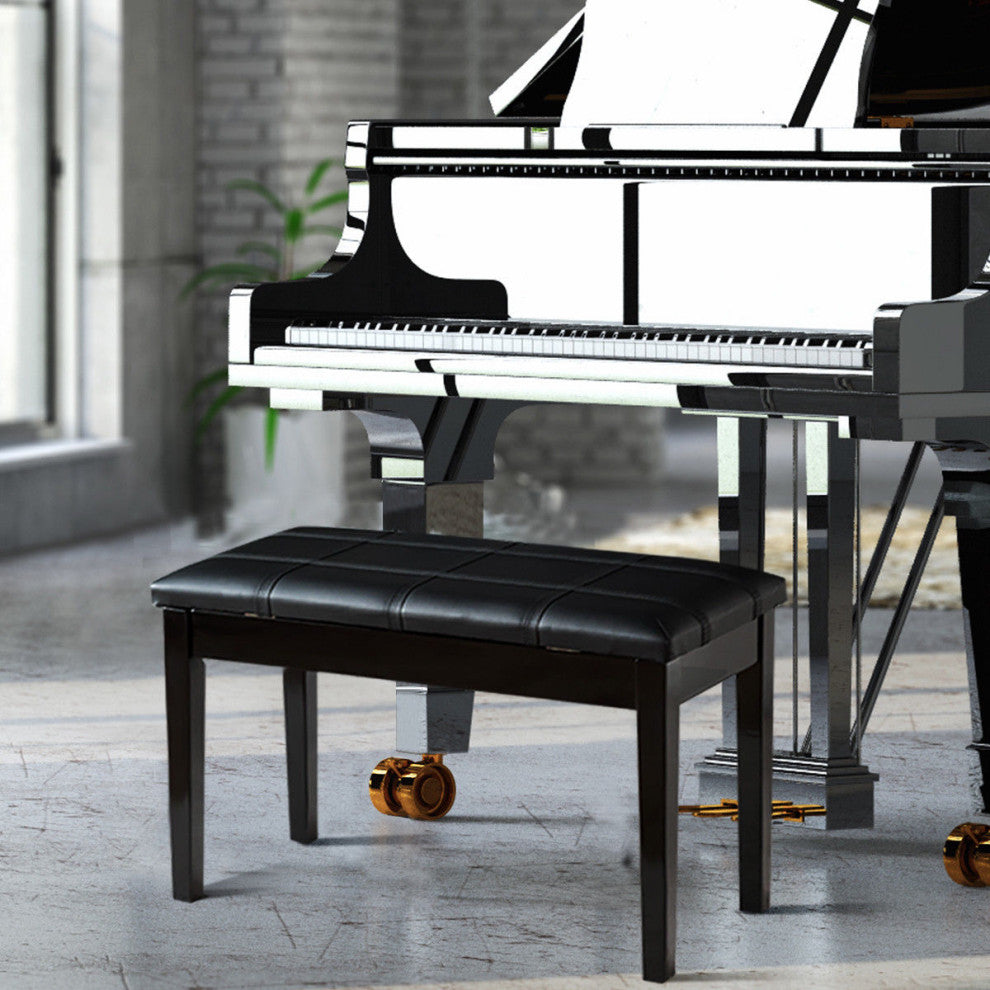 Costway Solid Wood PU Leather Piano Bench Padded Double Duet Seat Storage Black