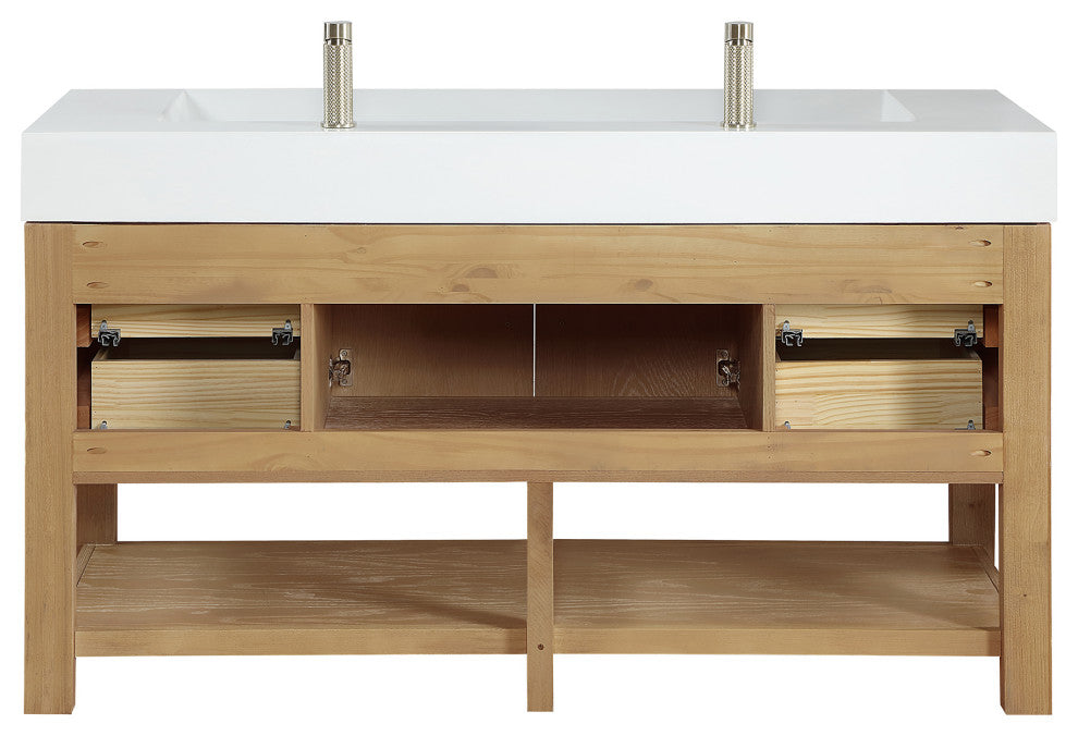 Vera Bath Vanity with Stone Top, Washed Ash Grey, 60", Single Vanity, No Mirror