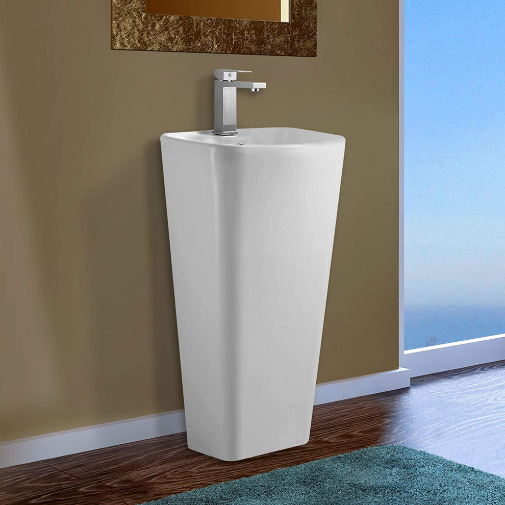 Elegant One-Piece Plainfield Pedestal Sink, Vitreous China, White