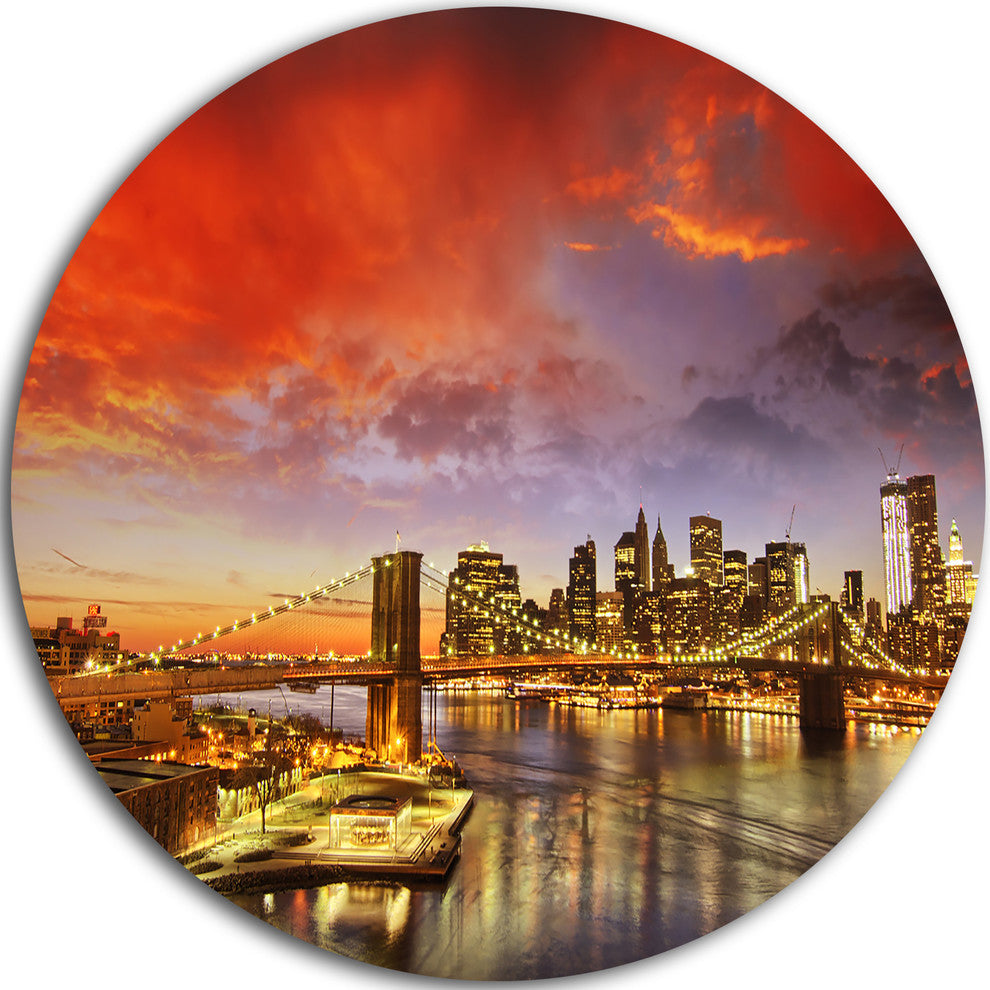 Manhattan Skyline At Winter, Cityscape Photo Disc Metal Artwork, 11"