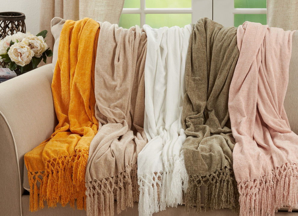 Knotted Design Chenille Throw, Blush