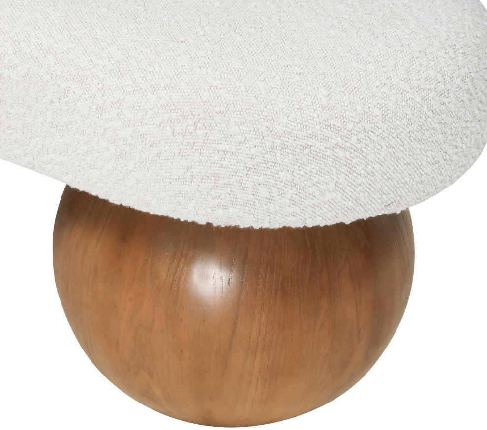 Meridian Furniture Bowie Boucle Fabric Upholstered Bench, Cream, Brown Finish