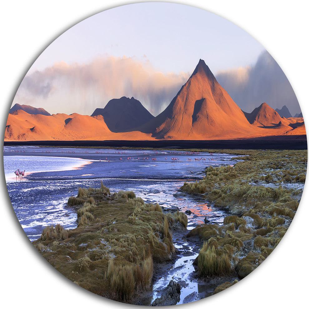 Colorada Lagoon And Volcano Pabellon, Landscape Disc Metal Artwork, 23"