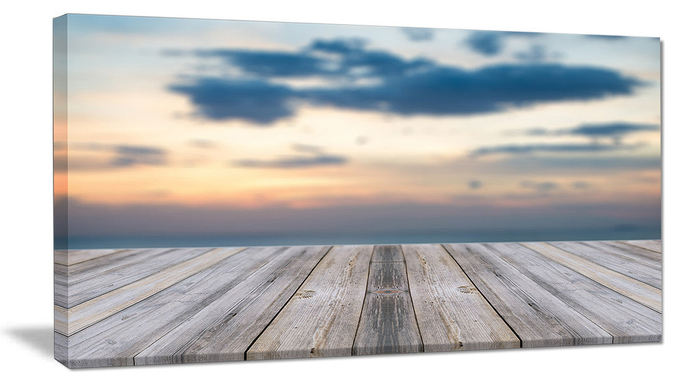 Wooden Board at Sunset Seashore, Modern Canvas Art Print, 32"x16"