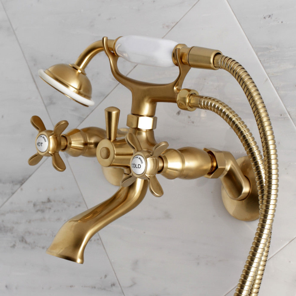 Kingston Brass Clawfoot Tub Faucet With Hand Shower, Brushed Brass