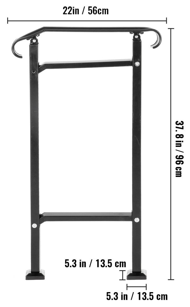 Wrought Iron Handrail Fit 1 or 2 Steps Outdoor Stair Railing