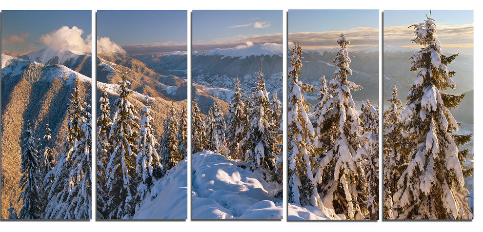 "Winter Carpathians Panoramic View" Landscape Wall Art, 5 Panels, 60"x28"
