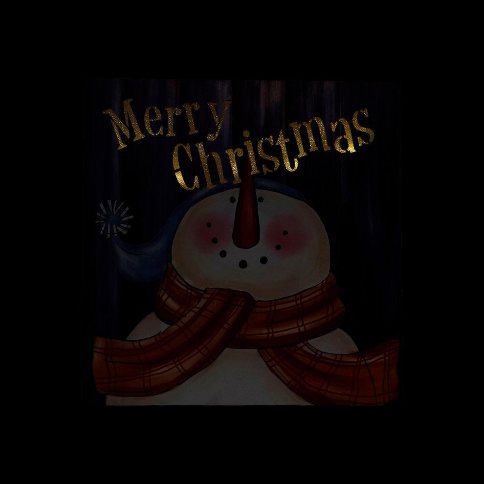 LED Lighted "Merry Christmas" Snowman Christmas Canvas Wall Art 11.75"x11.75"