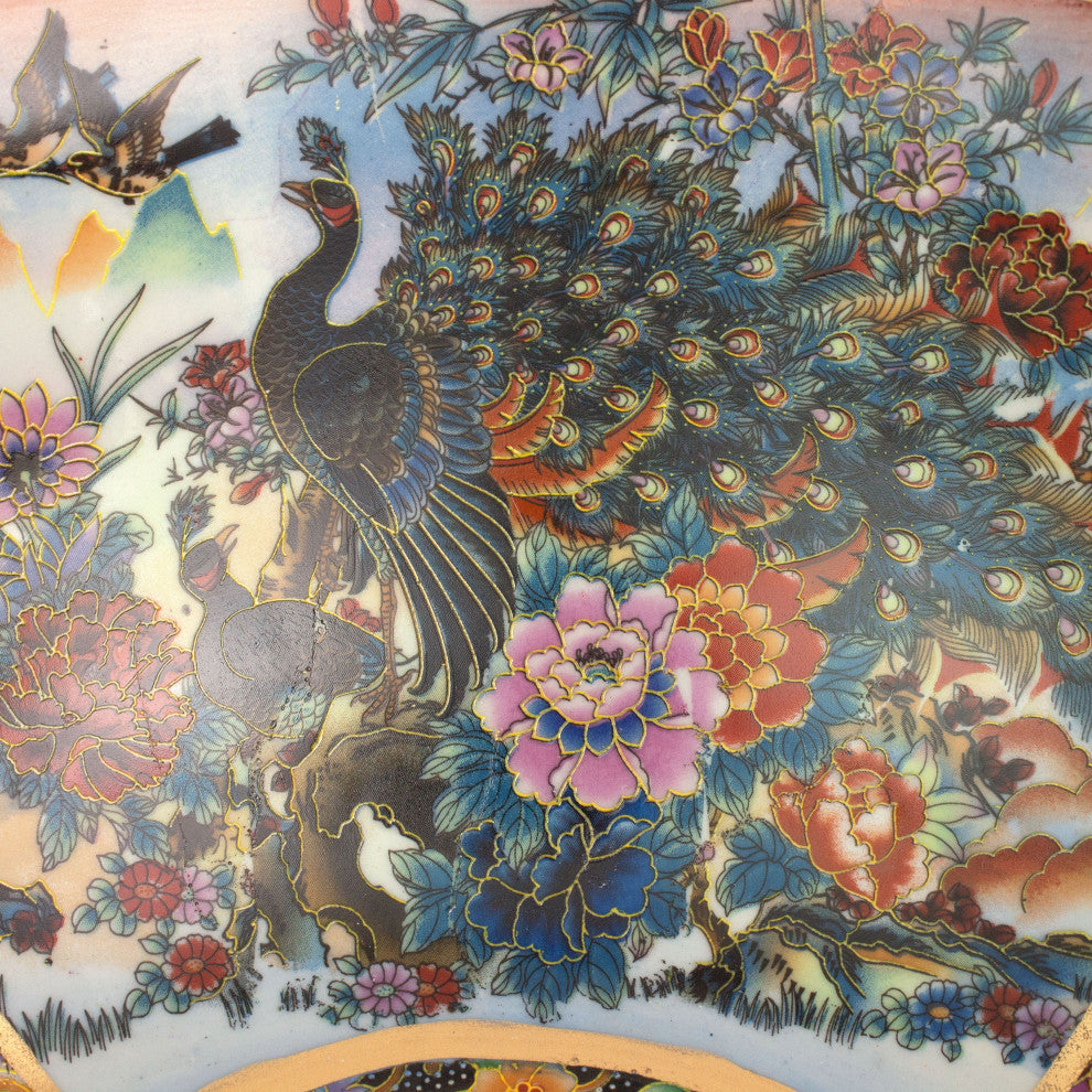 14" Satsuma Ladies and Peacock Porcelain Bowl