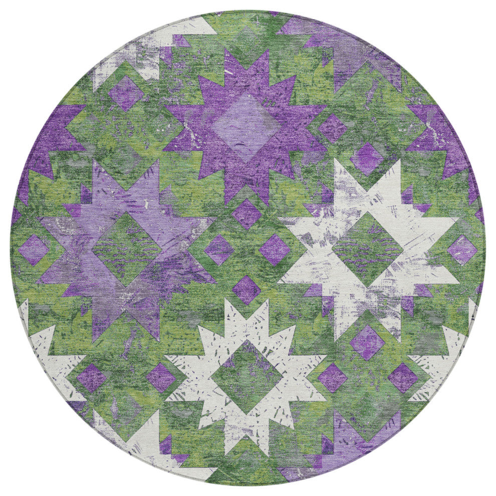 Machine Washable Indoor/Outdoor Chantille ACN1879 Green 8' x 8' Round Rug