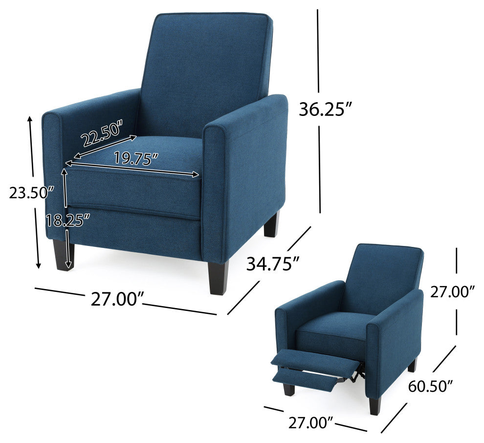 GDF Studio Hinus Indoor Upholstery Club Chair Recliner, Dark Blue