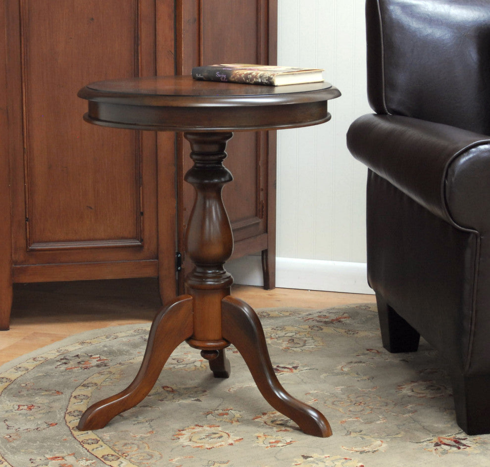Anna Pedestal Base Accent Table, Chestnut