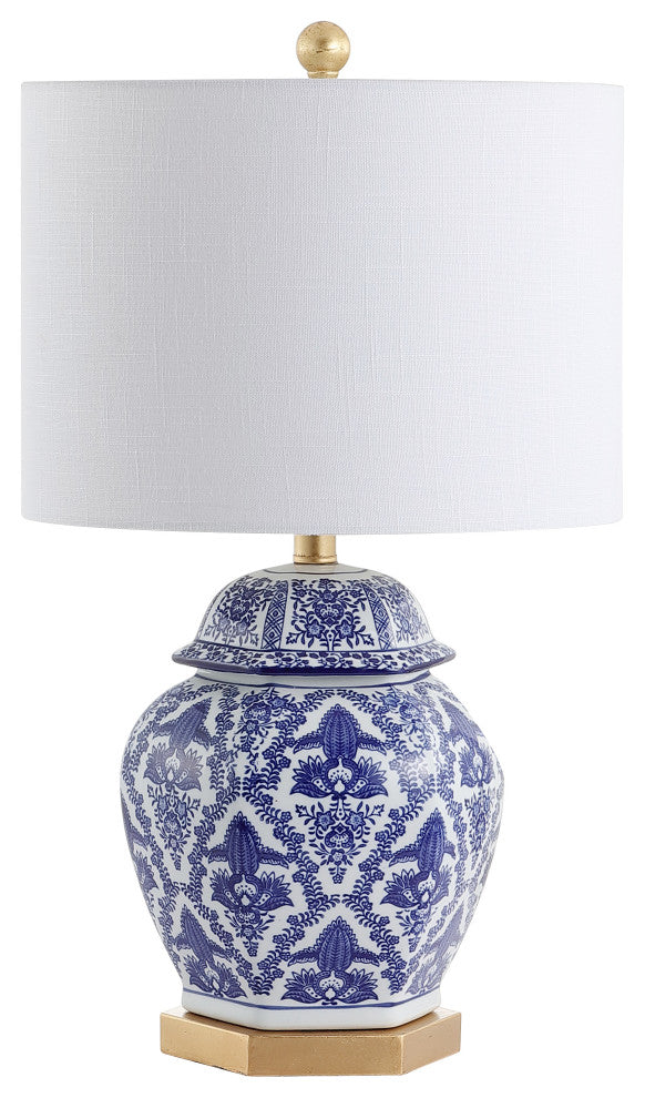 Gretchen 25" Ginger Jar Ceramic, Metal LED Table Lamp, Blue, White