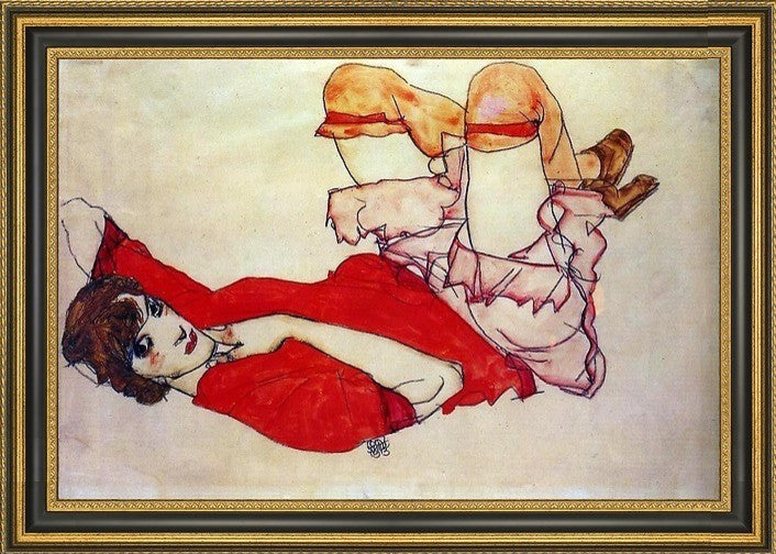 Egon Schiele Wally with a Red Blouse - 18" x 27" Framed Premium Canvas Print